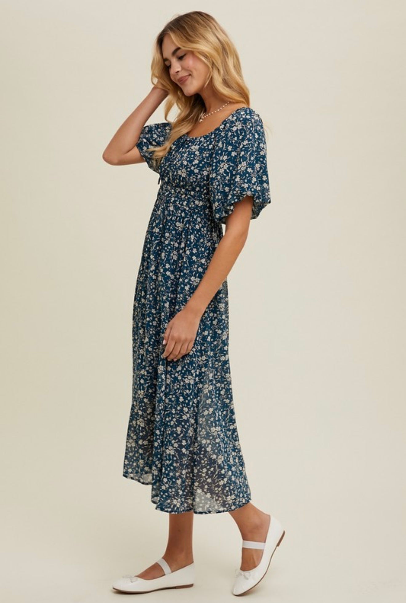 FLORAL FRONT TIE MIDI DRESS